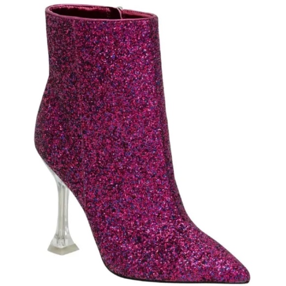 New Nine West Magenta Glitter Zipper Ankle Boots sz 9.5 - Picture 1 of 3